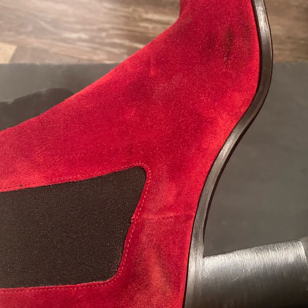 rag & bone Red Suede Pointed Chelsea Booties with Black Elastic - Picture 4 of 4